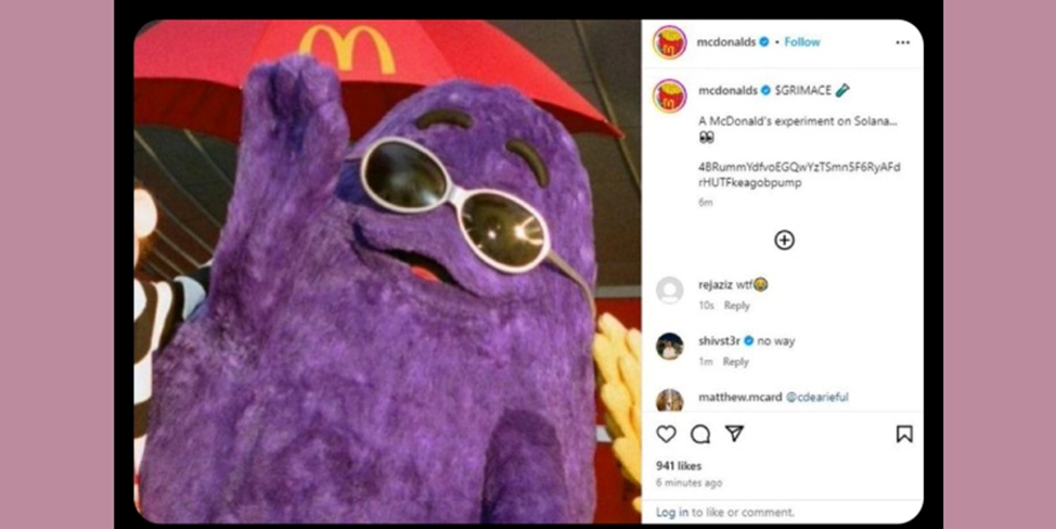 mem solana mc donald Po įsilaužimo į McDonald's paskyrą Grimace meme susprogdino kriptovaliutų rinką